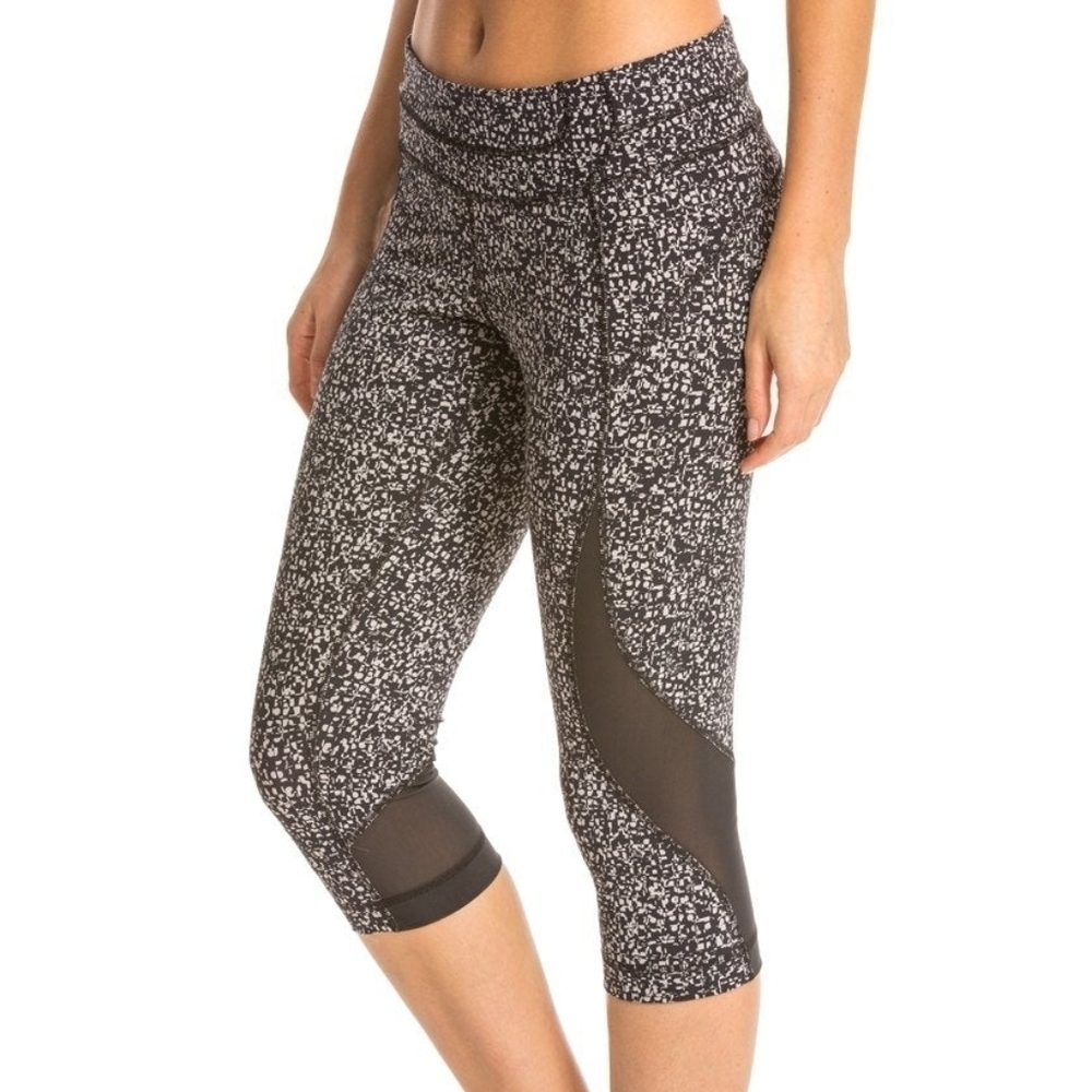 LOLË Cropped Leggings, Splatter Geometric Pattern, Mesh Inserts, Size Medium
